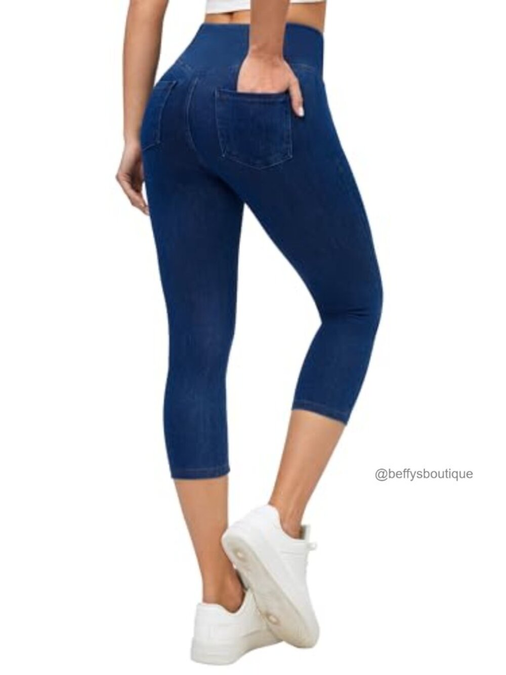 Women's Stretchy Capri Jeans Pull-On Jeggings with Pockets High Rise Skinny